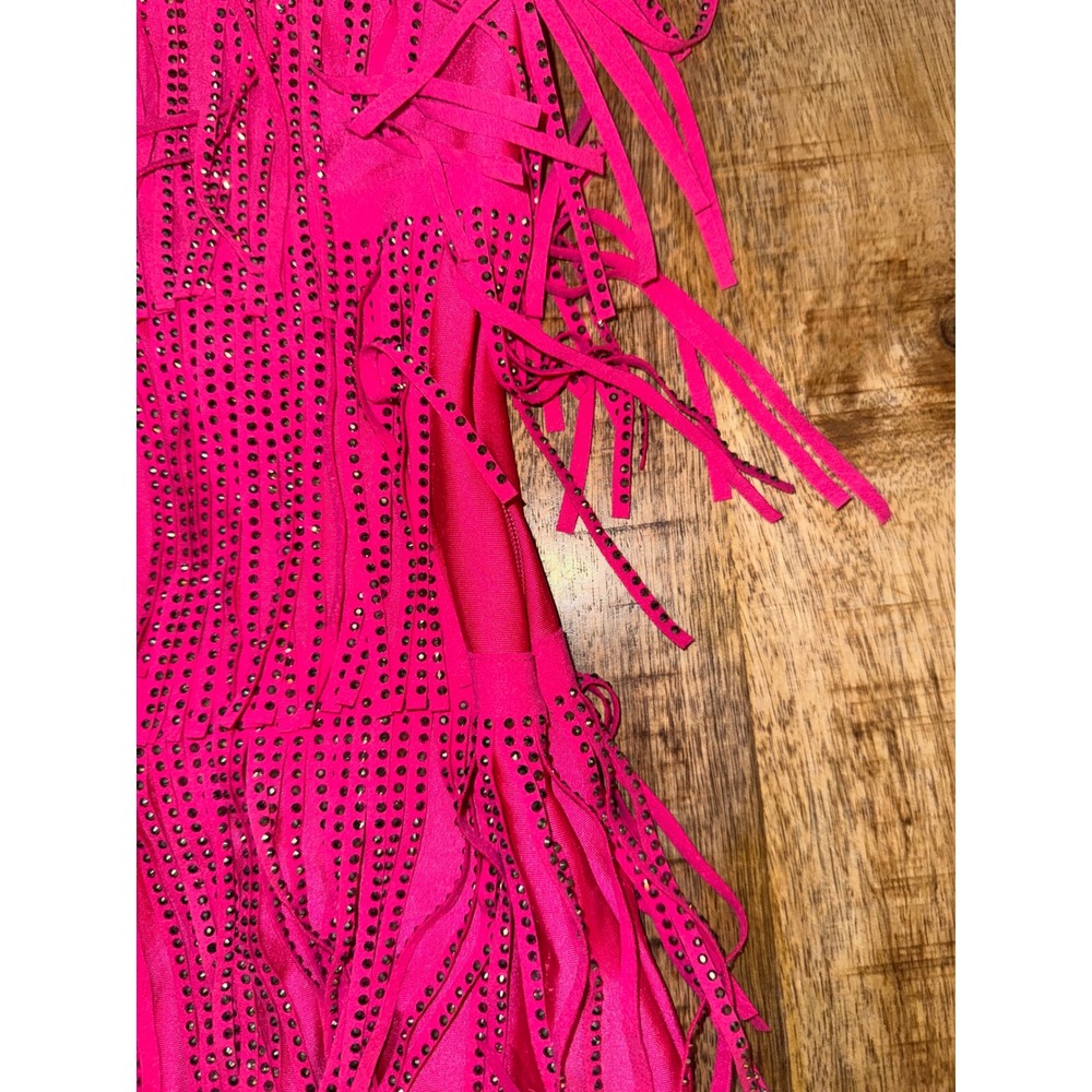 Allison + Kelly Girls Hot Pink Rhinestone Fringe Dance Dress Size 14 - Picture 3 of 7